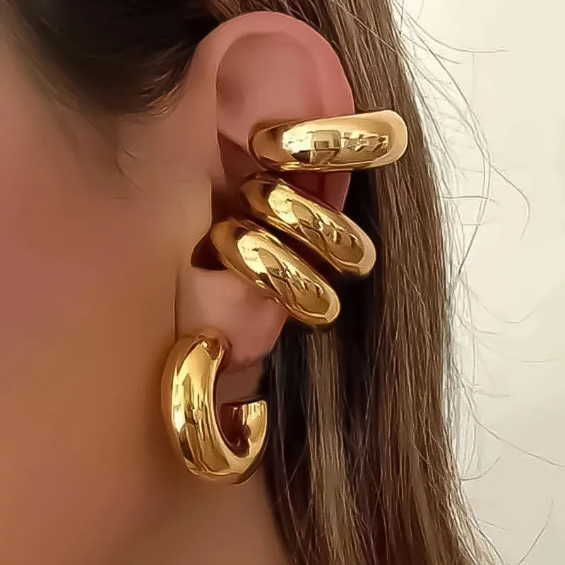 Wholesale 18k plated thick cylindrical tube hollow ear clip