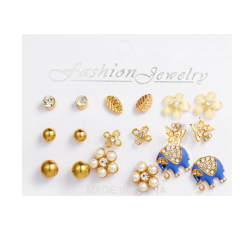 Wholesale 1set Elephant Pearl Fashion Earrings Set