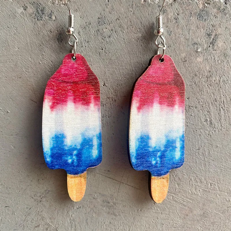 Wholesale 2 Pair/Pack American Independence Day Star Hat Earrings Cactus Wood Earrings