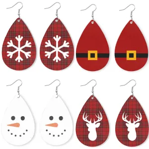 Wholesale 2 Pair/Pack Christmas Elk Snowman Skin Earrings Are Popular Snowflake Earrings