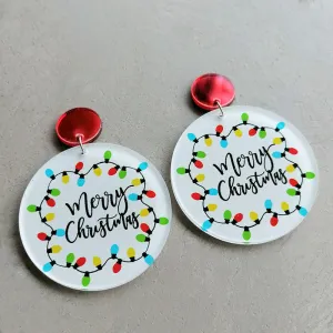 Wholesale 2 Pair/Pack Christmas Lights Round Acrylic Christmas Tree Earrings