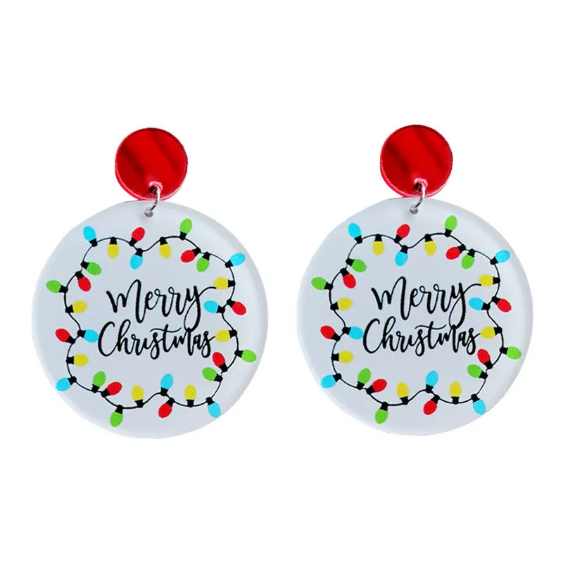 Wholesale 2 Pair/Pack Christmas Lights Round Acrylic Christmas Tree Earrings