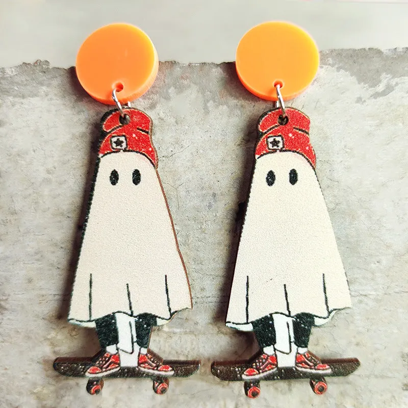 Wholesale 2 Pair/Pack Halloween Retro Style Pumpkin Ghost Spider Colorful Flower Earrings