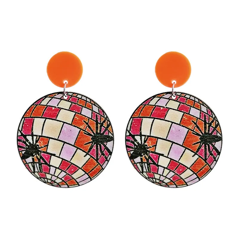 Wholesale 2 Pair/Pack Halloween Retro Style Pumpkin Ghost Spider Colorful Flower Earrings
