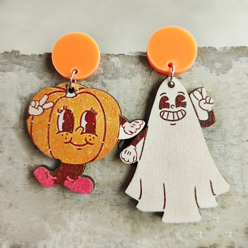Wholesale 2 Pair/Pack Halloween Retro Style Pumpkin Ghost Spider Colorful Flower Earrings