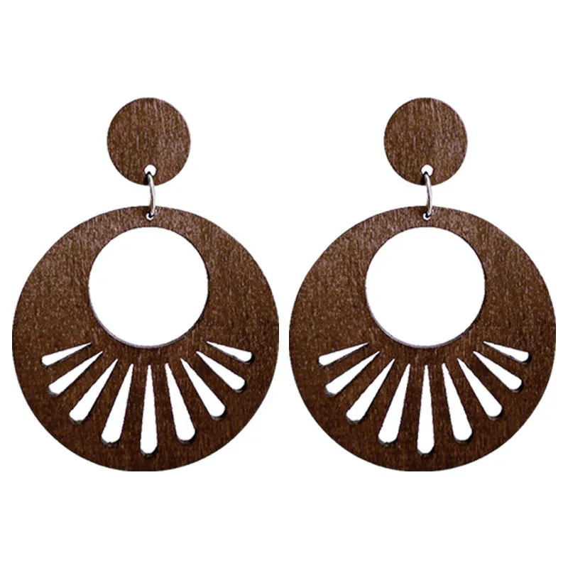 Wholesale 2 Pair/Pack Rainbow Shape Simple Personality Exaggerated Bohemian Geometric Long Wooden Earrings