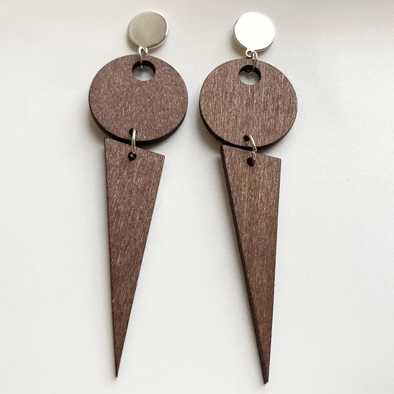 Wholesale 2 Pair/Pack Rainbow Shape Simple Personality Exaggerated Bohemian Geometric Long Wooden Earrings