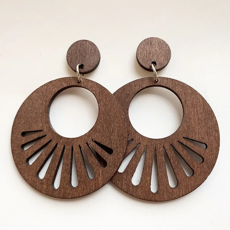 Wholesale 2 Pair/Pack Rainbow Shape Simple Personality Exaggerated Bohemian Geometric Long Wooden Earrings