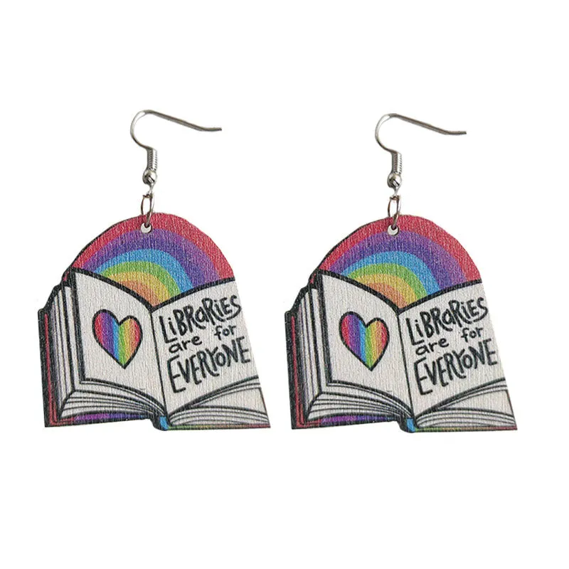 Wholesale 2 Pair/Pack Reading Books Rainbow Love Fashion Cute Wooden Earrings