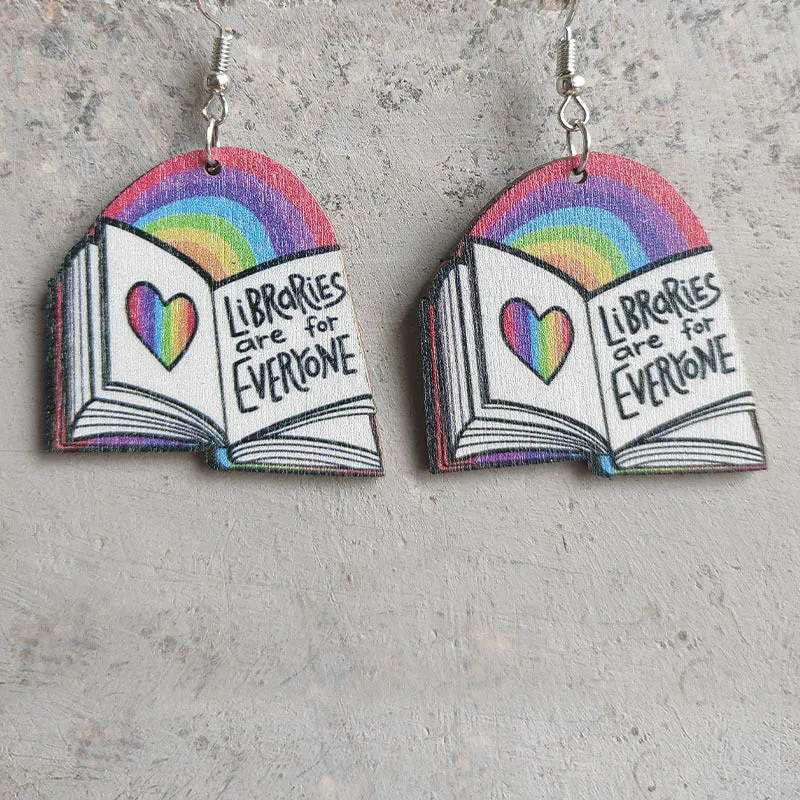 Wholesale 2 Pair/Pack Reading Books Rainbow Love Fashion Cute Wooden Earrings