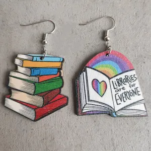 Wholesale 2 Pair/Pack Reading Books Rainbow Love Fashion Cute Wooden Earrings