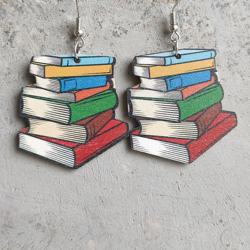 Wholesale 2 Pair/Pack Reading Books Rainbow Love Fashion Cute Wooden Earrings