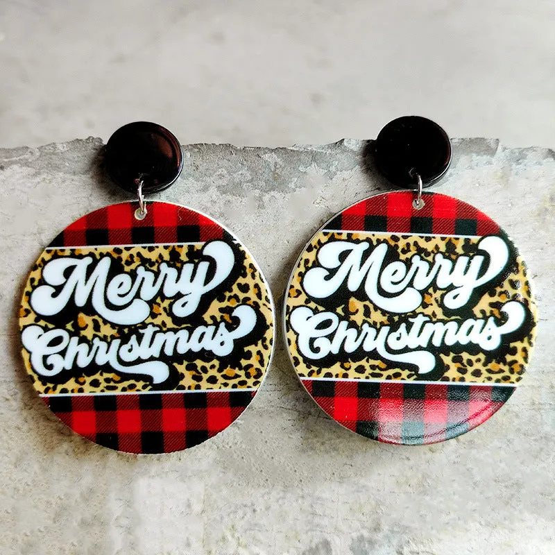 Wholesale 2 Pair/Pack Retro Plaid Leopard Print Christmas Bright Oil Acrylic Earrings