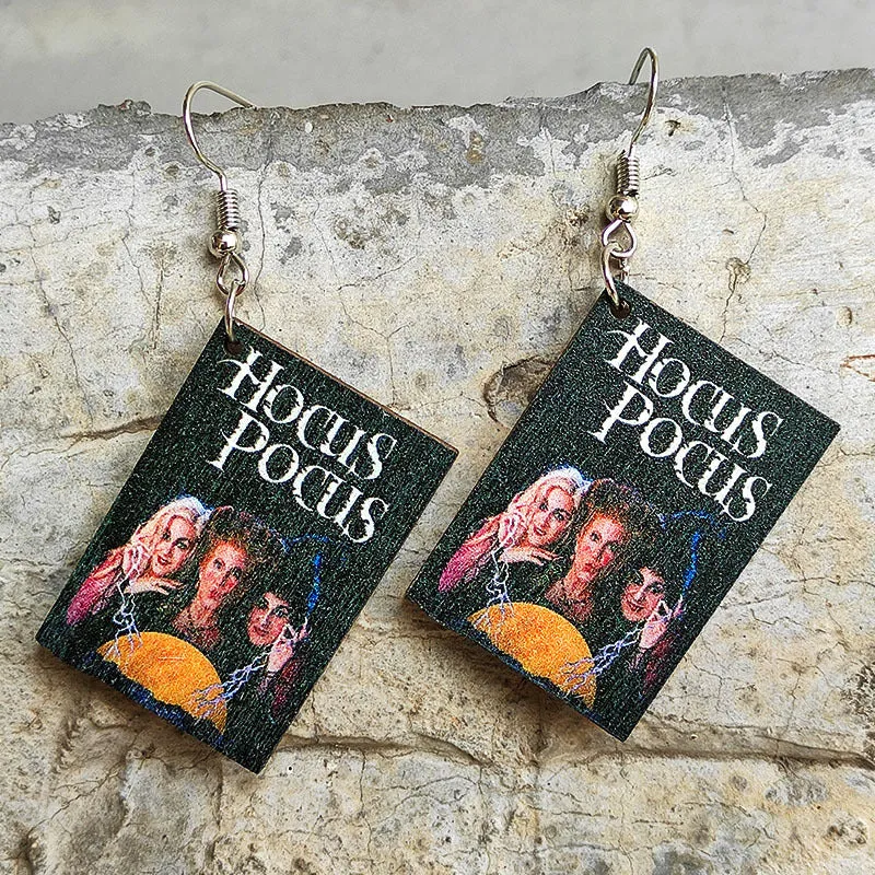 Wholesale 2 Pair/Pack Scary Halloween Book Wooden Earrings Accessories Gift