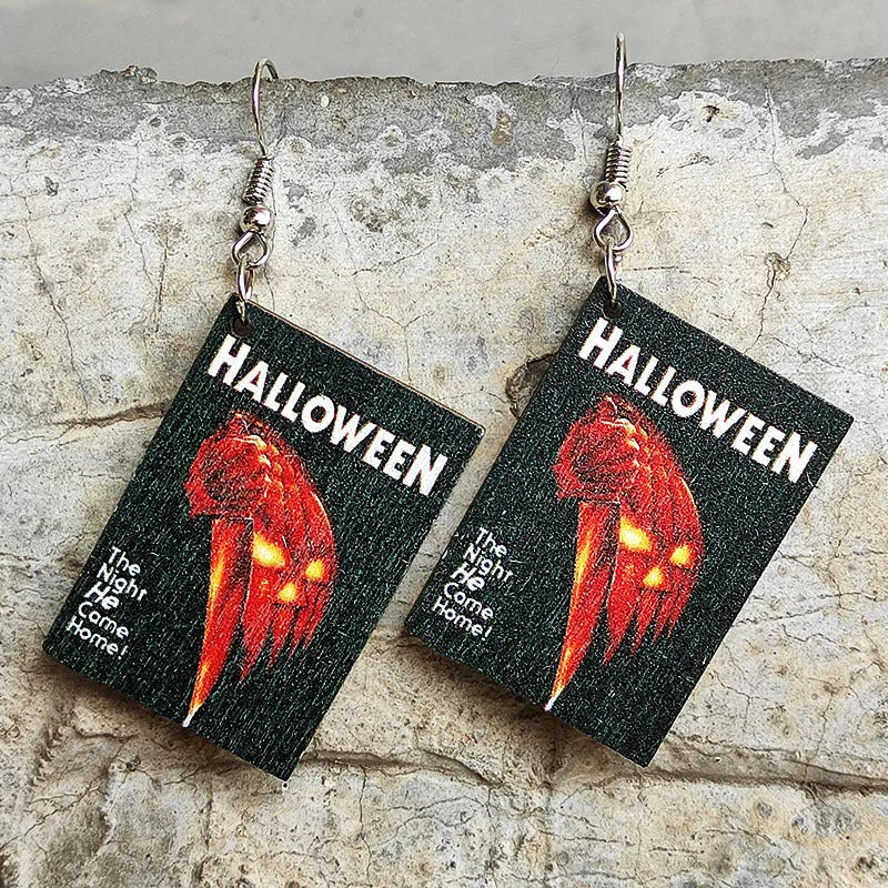 Wholesale 2 Pair/Pack Scary Halloween Book Wooden Earrings Accessories Gift
