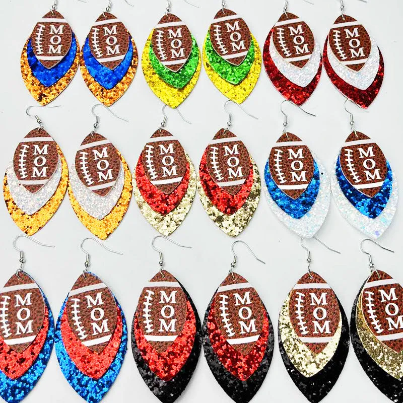 Wholesale 2 Pair/Pack Sports Rugby Field Cheer Football Leather Earrings