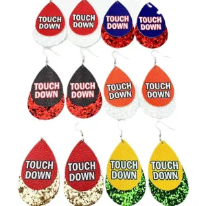 Wholesale 2 Pair/Pack Sports Rugby Field Cheer Leather Drop Shape Double Layer Earrings
