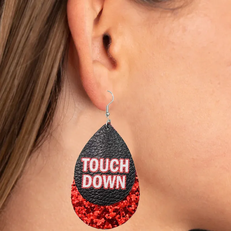 Wholesale 2 Pair/Pack Sports Rugby Field Cheer Leather Drop Shape Double Layer Earrings