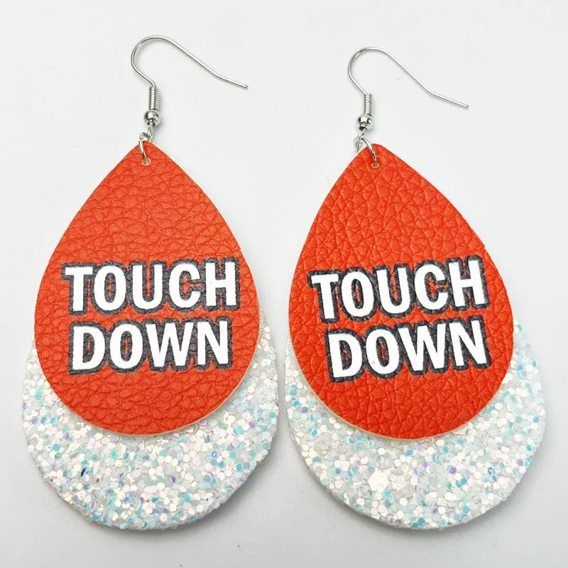 Wholesale 2 Pair/Pack Sports Rugby Field Cheer Leather Drop Shape Double Layer Earrings