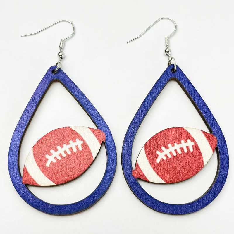 Wholesale 2 Pair/Pack Sports Wooden Football Teardrop Shape Simple Cheerleading Retro Casual Earrings