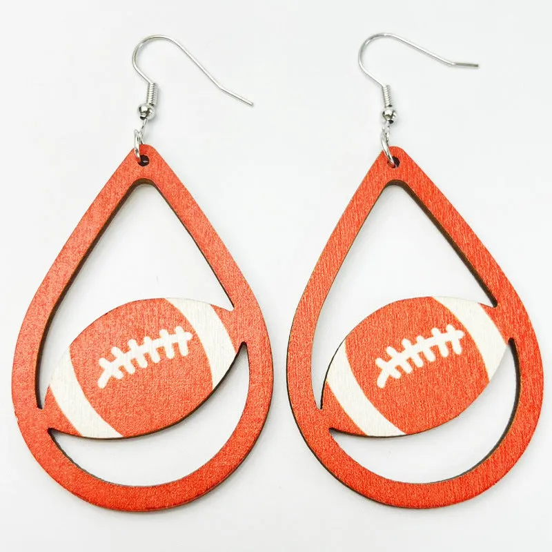 Wholesale 2 Pair/Pack Sports Wooden Football Teardrop Shape Simple Cheerleading Retro Casual Earrings