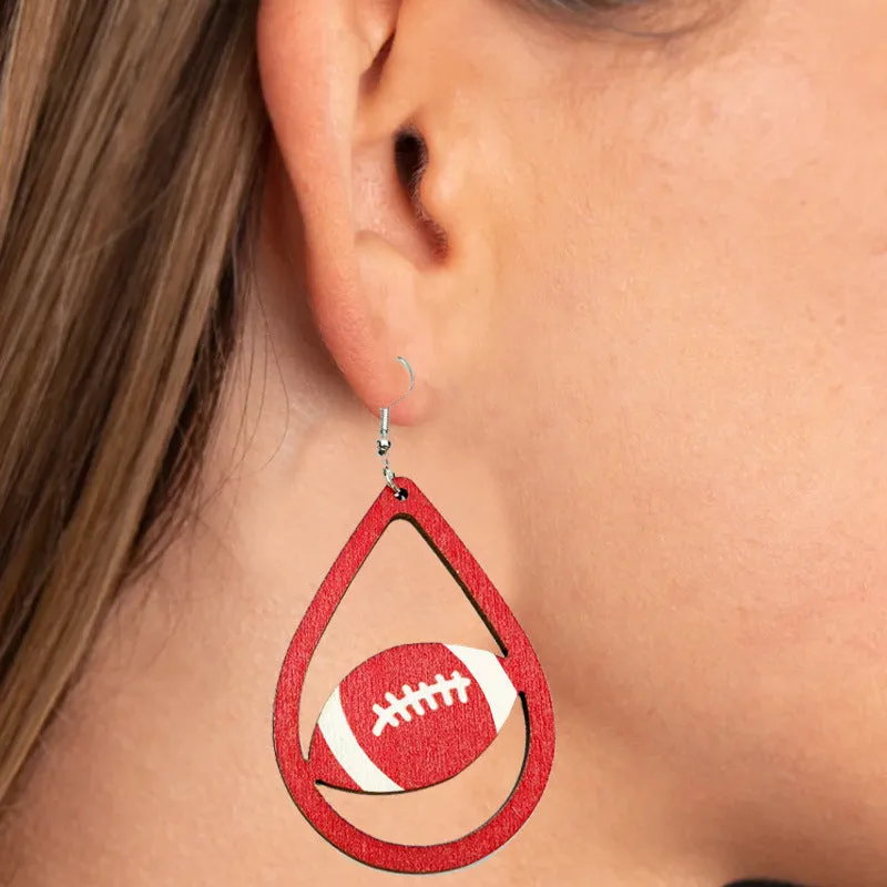 Wholesale 2 Pair/Pack Sports Wooden Football Teardrop Shape Simple Cheerleading Retro Casual Earrings