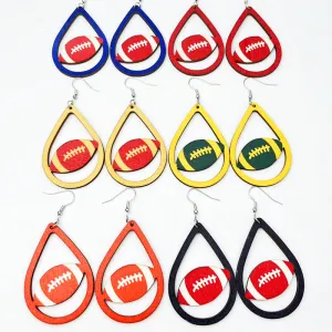 Wholesale 2 Pair/Pack Sports Wooden Football Teardrop Shape Simple Cheerleading Retro Casual Earrings