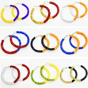 Wholesale 2 Pair/Pack Stadium Atmosphere Sports Exaggerated Personality Rugby Basketball Football Shiny Big Hoop Earrings