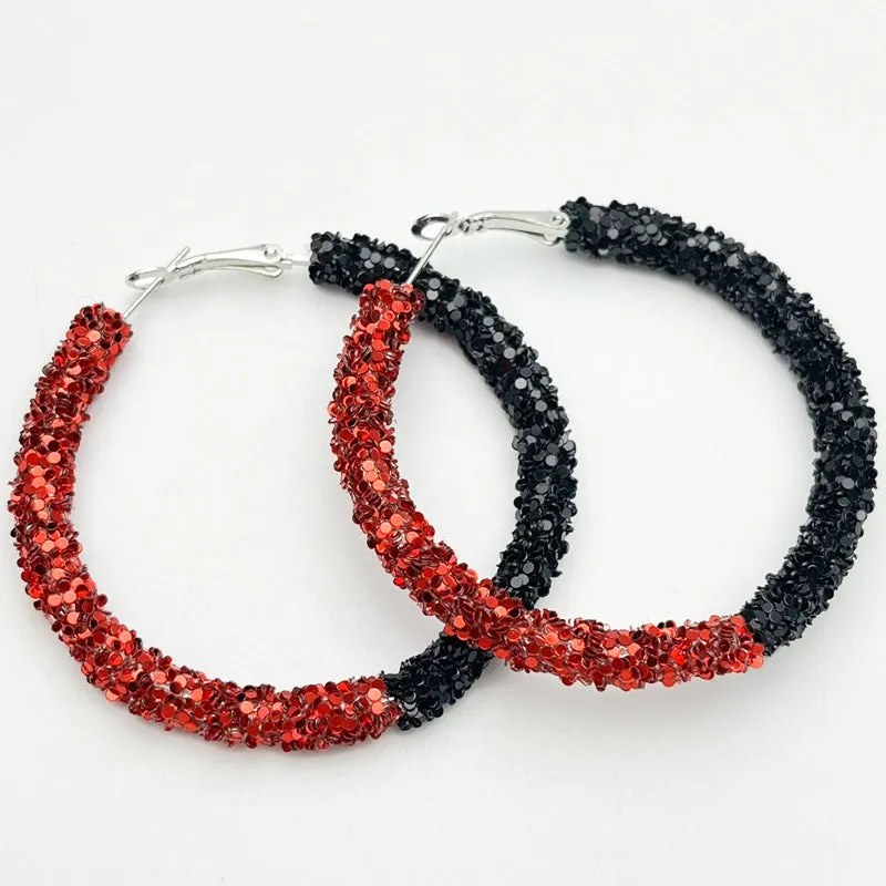 Wholesale 2 Pair/Pack Stadium Atmosphere Sports Exaggerated Personality Rugby Basketball Football Shiny Big Hoop Earrings
