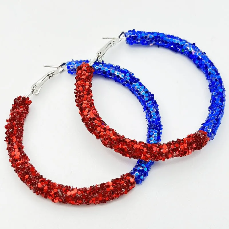 Wholesale 2 Pair/Pack Stadium Atmosphere Sports Exaggerated Personality Rugby Basketball Football Shiny Big Hoop Earrings