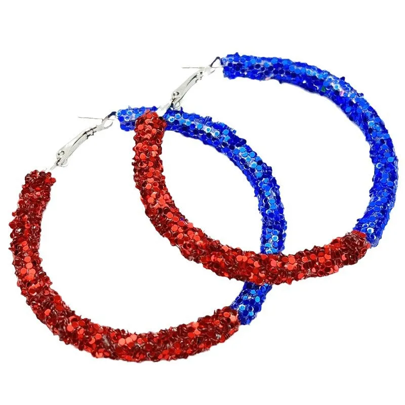Wholesale 2 Pair/Pack Stadium Atmosphere Sports Exaggerated Personality Rugby Basketball Football Shiny Big Hoop Earrings