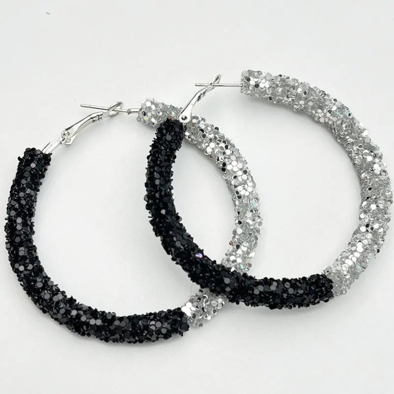 Wholesale 2 Pair/Pack Stadium Atmosphere Sports Exaggerated Personality Rugby Basketball Football Shiny Big Hoop Earrings