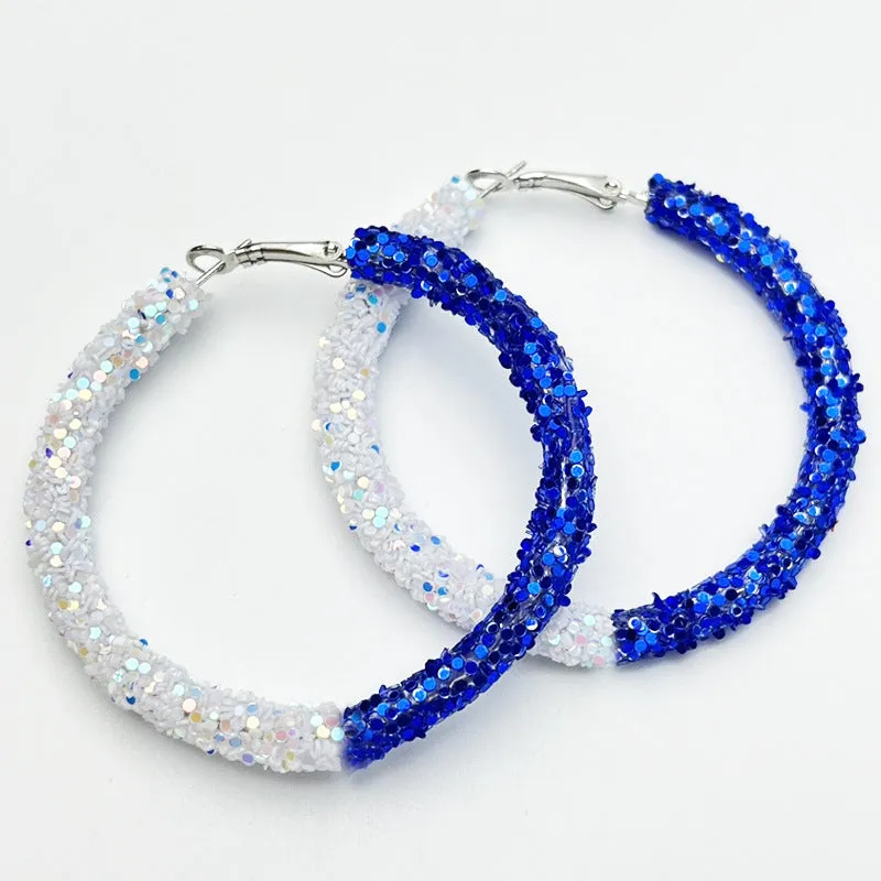 Wholesale 2 Pair/Pack Stadium Atmosphere Sports Exaggerated Personality Rugby Basketball Football Shiny Big Hoop Earrings