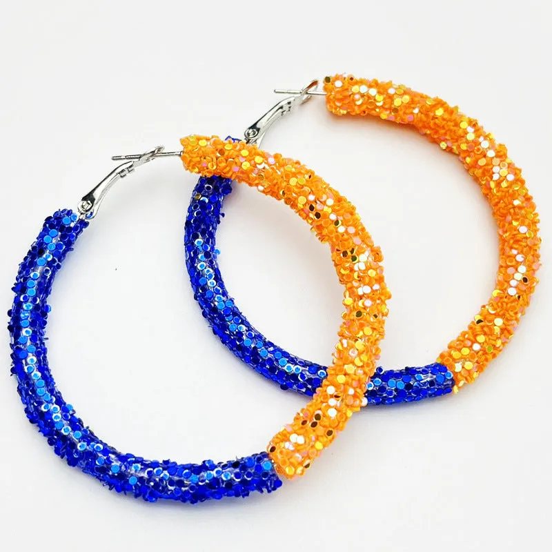 Wholesale 2 Pair/Pack Stadium Atmosphere Sports Exaggerated Personality Rugby Basketball Football Shiny Big Hoop Earrings