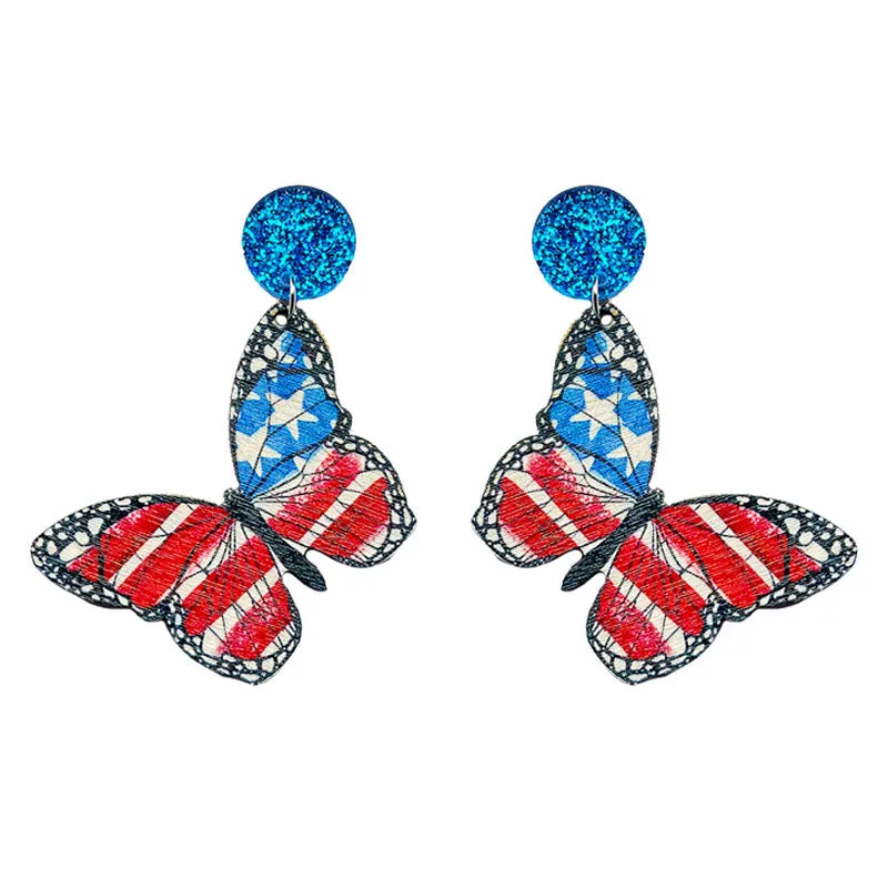 Wholesale 2 Pair/Pack Wooden Printed American Independence Day Donut Earrings