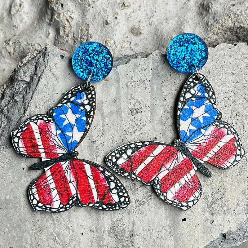 Wholesale 2 Pair/Pack Wooden Printed American Independence Day Donut Earrings