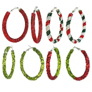 Wholesale 2 Pairs/pack Christmas Color Palette Atmosphere, Big Earrings, Shiny Red Candy Rhinestone Earrings