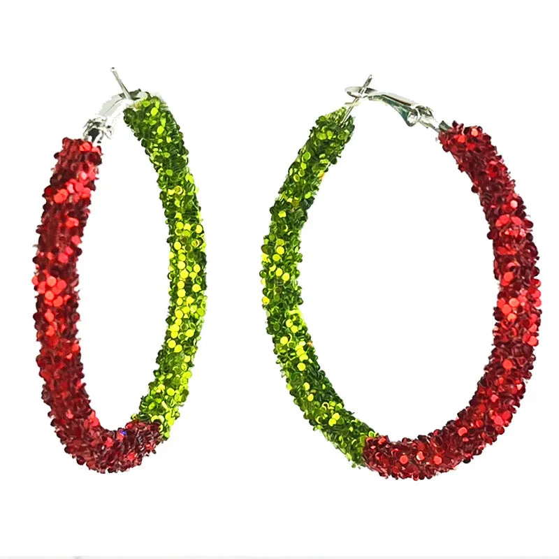Wholesale 2 Pairs/pack Christmas Color Palette Atmosphere, Big Earrings, Shiny Red Candy Rhinestone Earrings