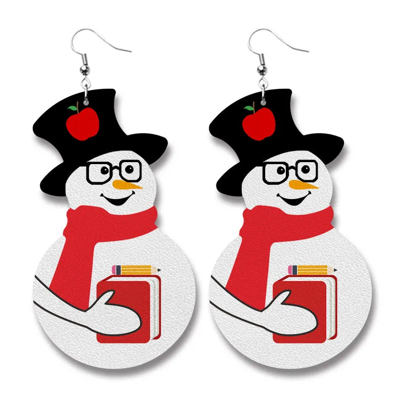 Wholesale 2 pairs/pack Christmas Elements Doctor Nurse Snowman Pencil Teacher Gift PU Leather Print Earrings