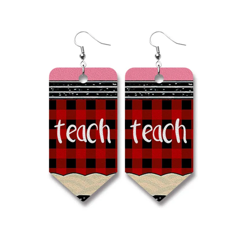 Wholesale 2 pairs/pack Christmas Elements Doctor Nurse Snowman Pencil Teacher Gift PU Leather Print Earrings