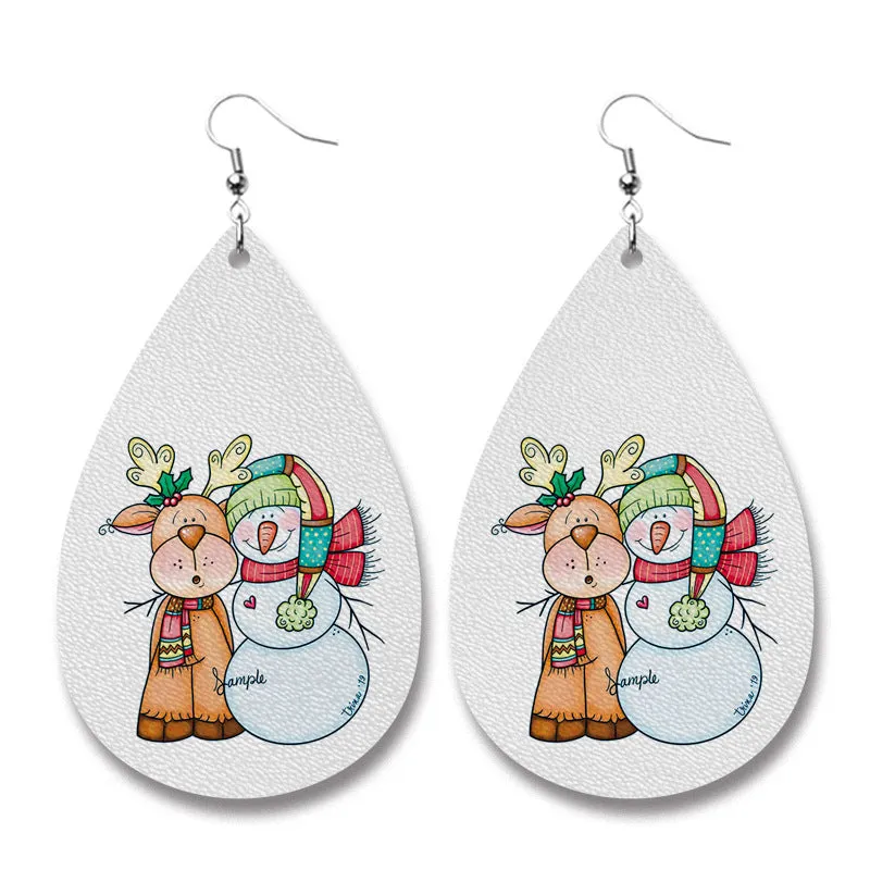 Wholesale 2 pairs/pack Christmas Elements Doctor Nurse Snowman Pencil Teacher Gift PU Leather Print Earrings