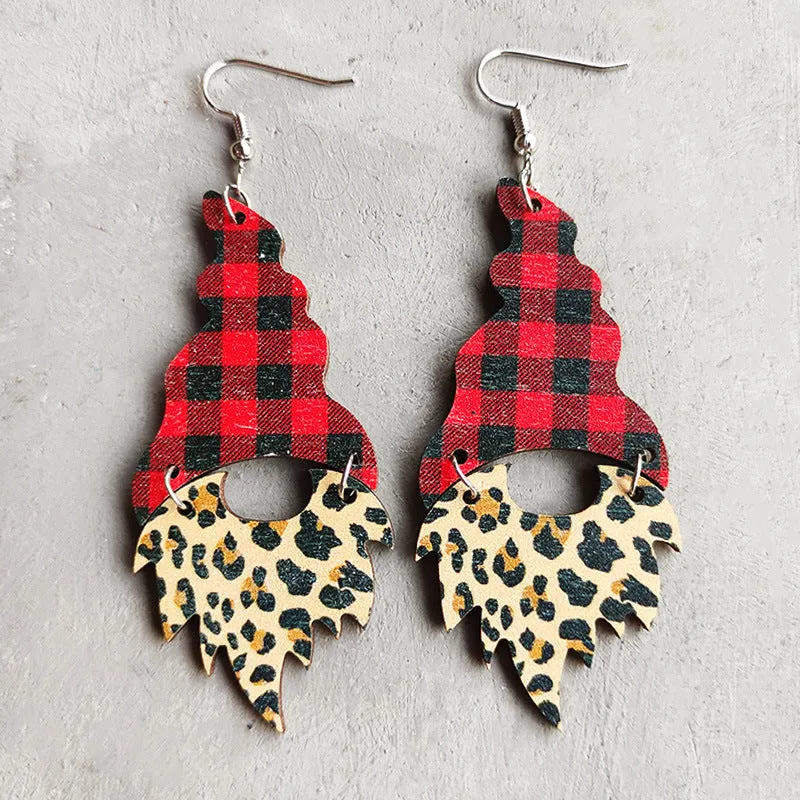 Wholesale 2 Pairs/pack Colorful Christmas Tree Leopard Plaid Minimalist Patchwork Wooden Earrings