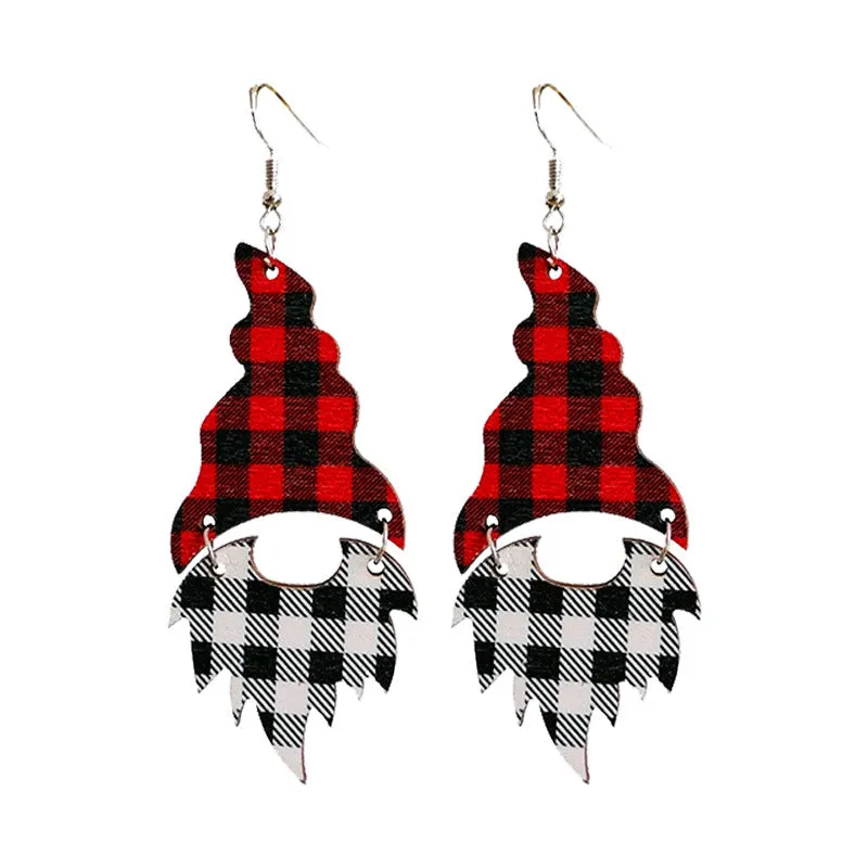 Wholesale 2 Pairs/pack Colorful Christmas Tree Leopard Plaid Minimalist Patchwork Wooden Earrings