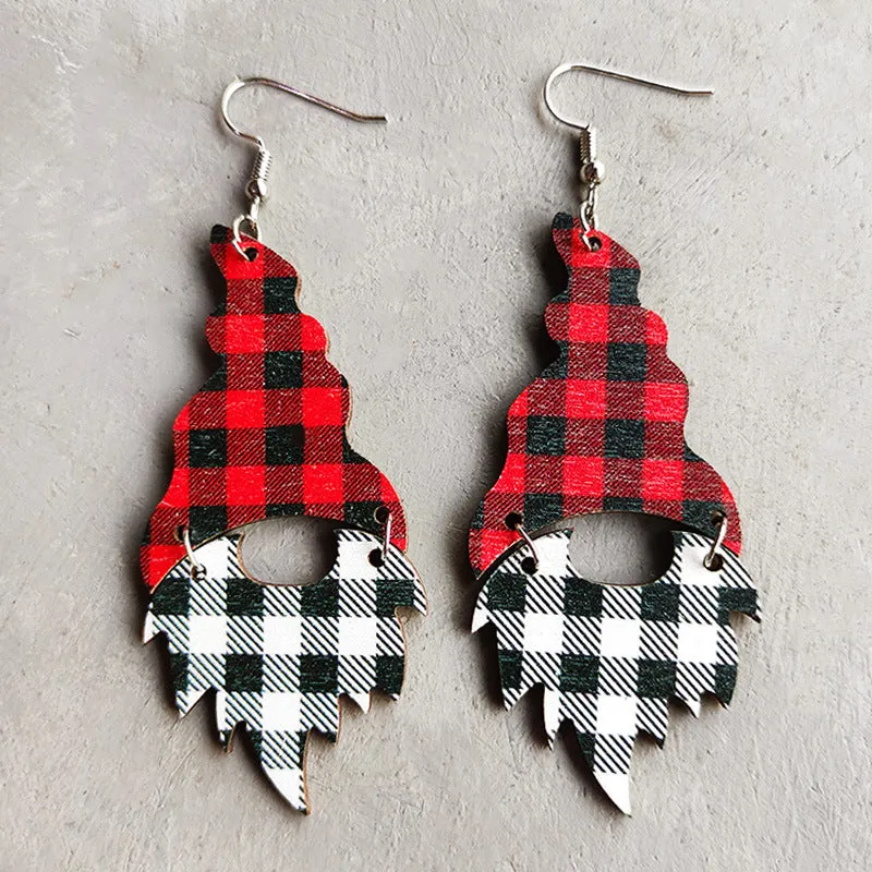 Wholesale 2 Pairs/pack Colorful Christmas Tree Leopard Plaid Minimalist Patchwork Wooden Earrings