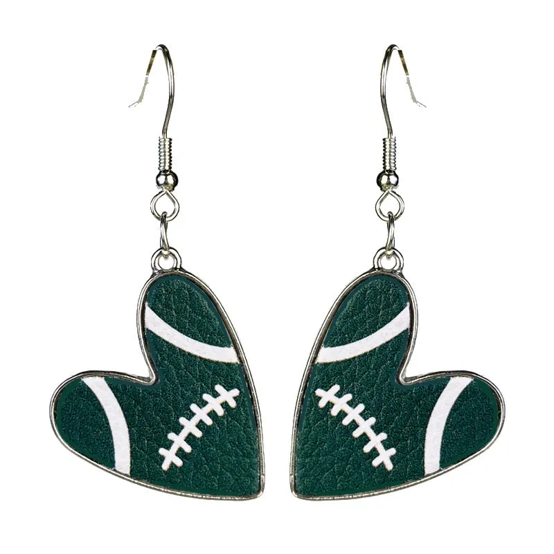 Wholesale 2 Pairs/pack Football Heart Multicolor Team Leather Earrings