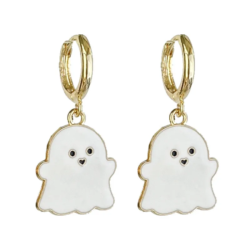 Wholesale 2 Pairs/pack Halloween Ghost Bat Pumpkin Maple Leaf Metal Earrings