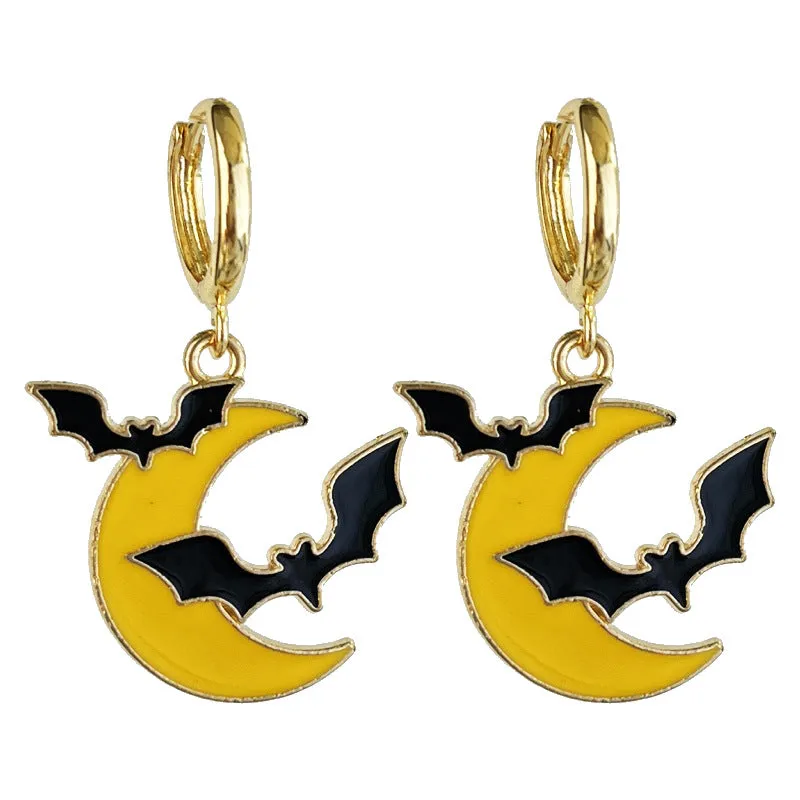 Wholesale 2 Pairs/pack Halloween Ghost Bat Pumpkin Maple Leaf Metal Earrings