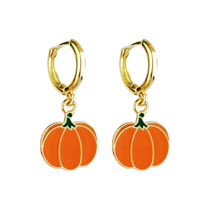 Wholesale 2 Pairs/pack Halloween Ghost Bat Pumpkin Maple Leaf Metal Earrings
