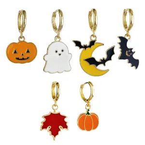Wholesale 2 Pairs/pack Halloween Ghost Bat Pumpkin Maple Leaf Metal Earrings