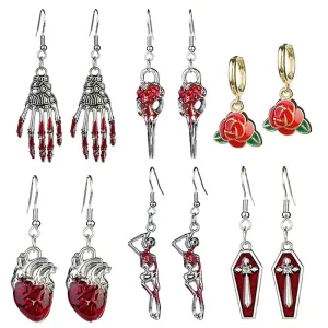 Wholesale 2 Pairs/pack Halloween Horror Blood Skull Skeleton Heart Skull Bird Earrings